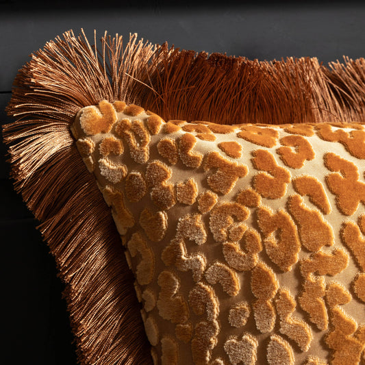 Leopard Love Cut Velvet Cushion Caramel
