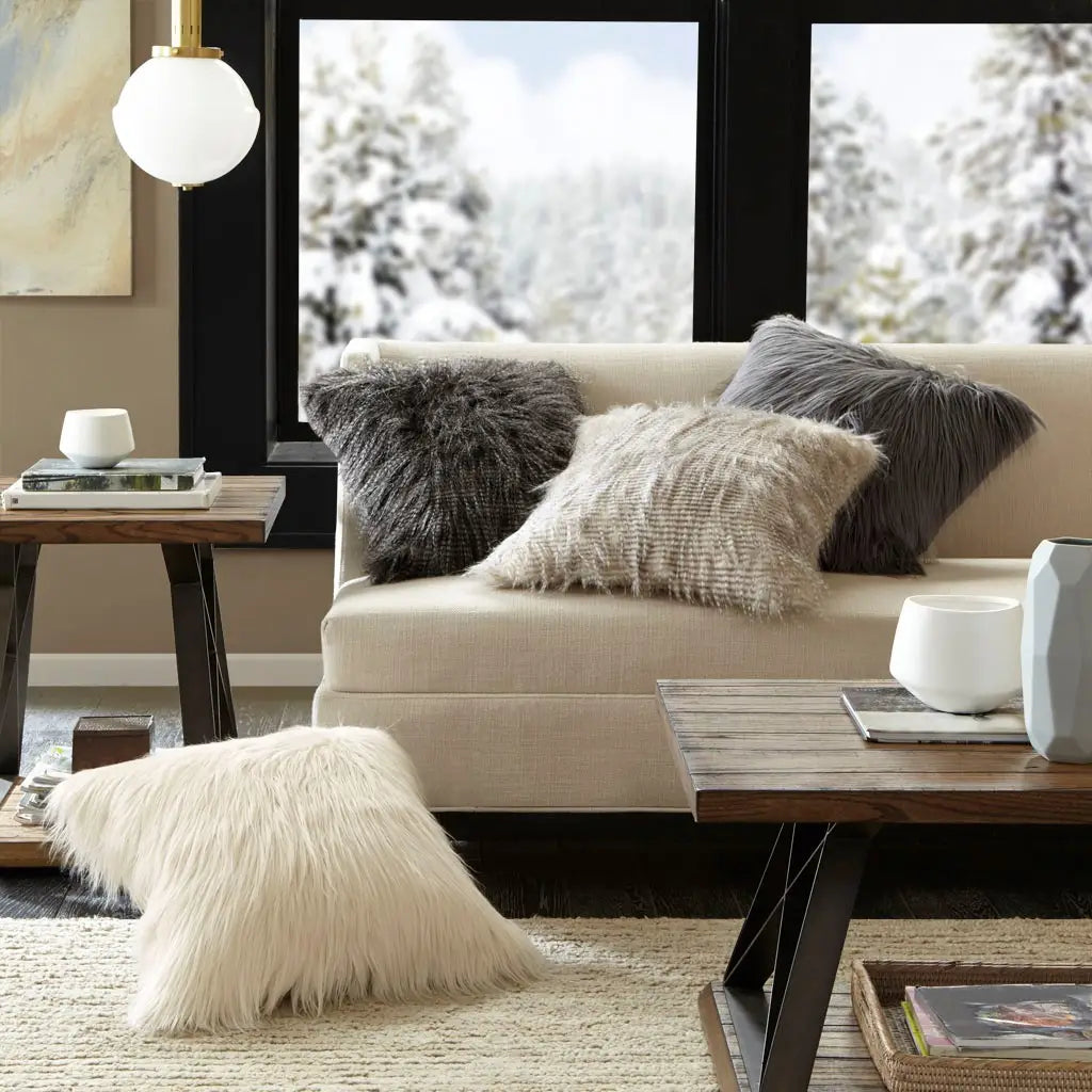 Faux Fur Square Throw Pillow - Natural