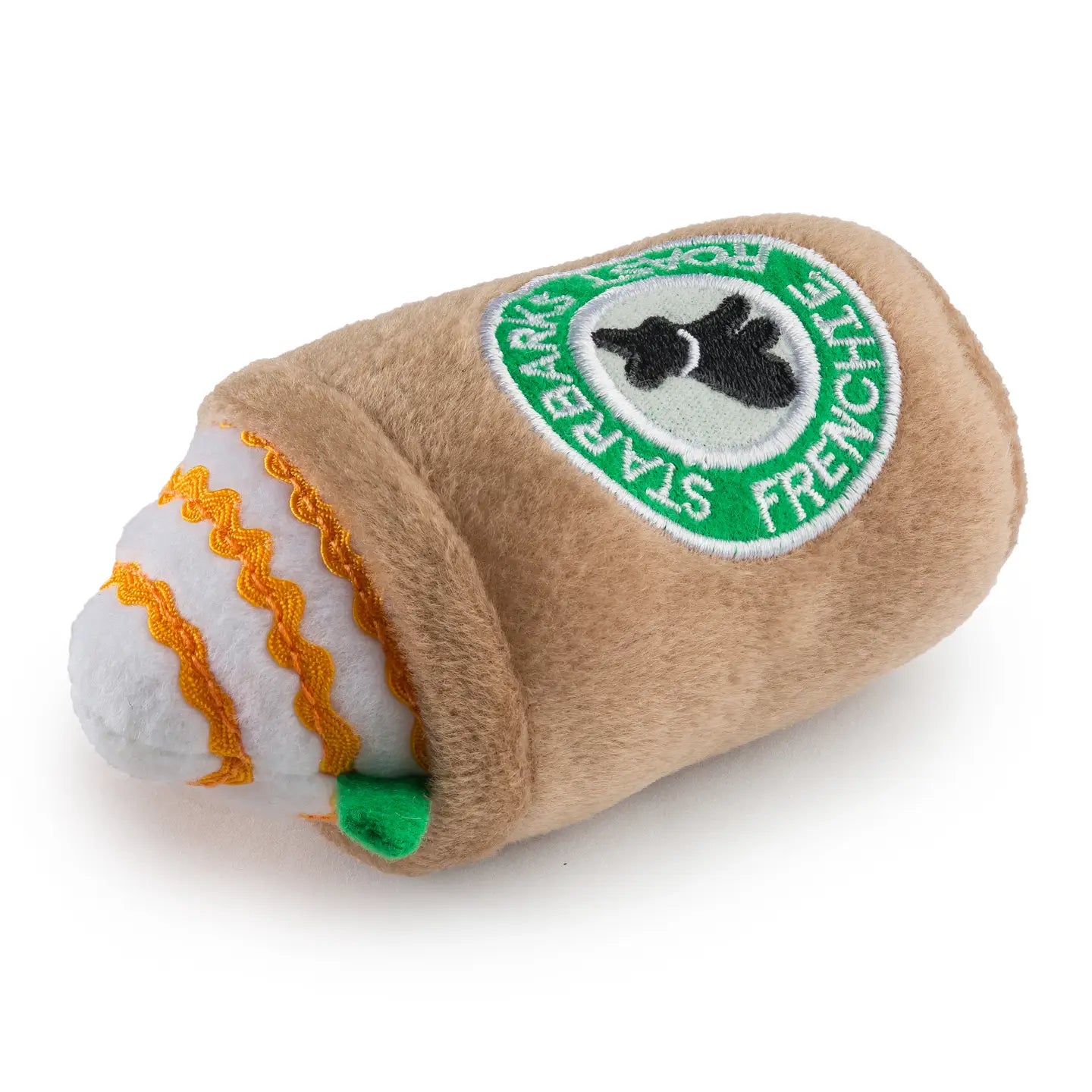 Starbarks Frenchie Roast w/ Straw Squeaker Dog Toy