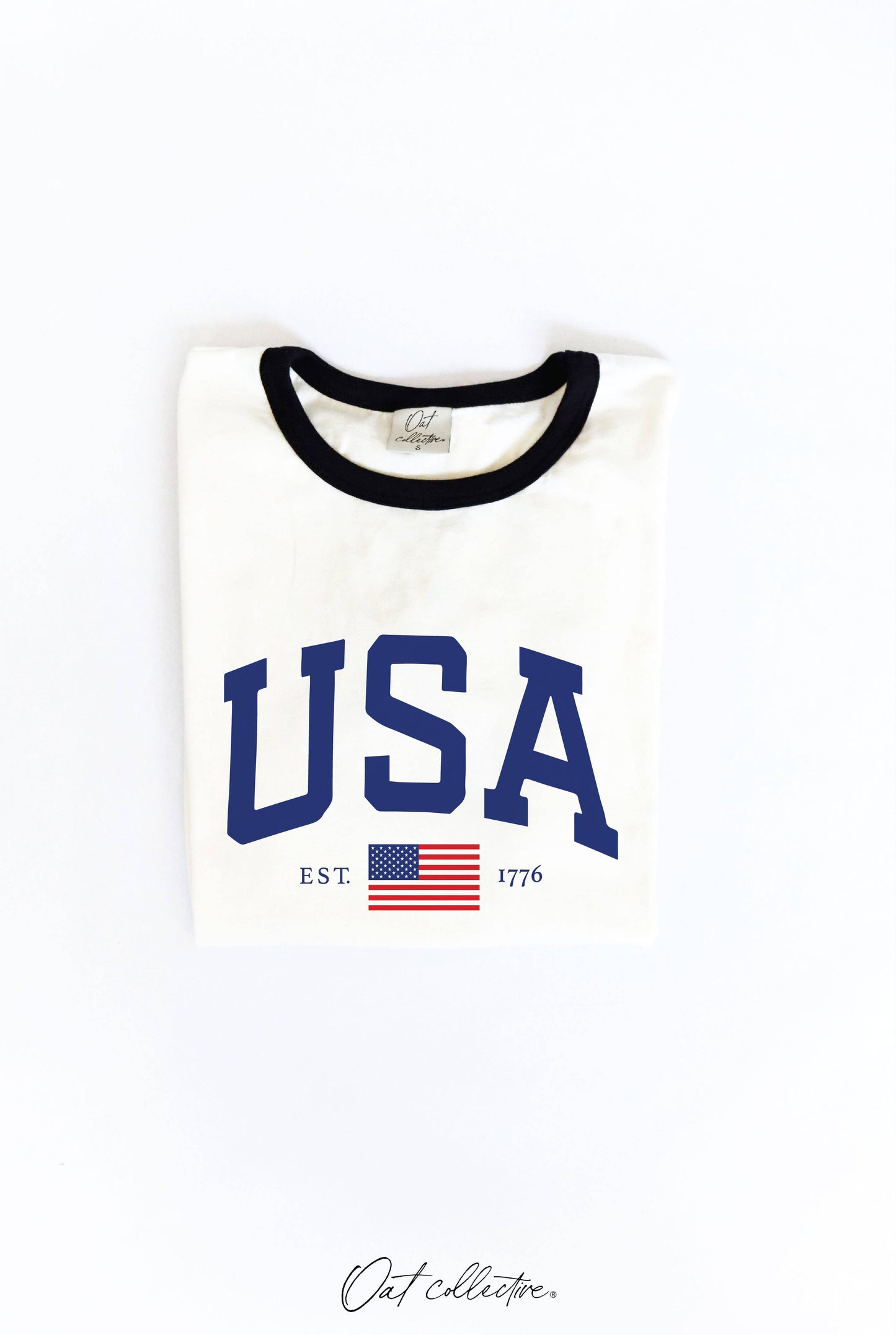 USA EST 1776 Ringer Graphic T-Shirt: NATURAL/RED / XL