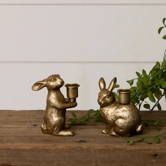 Gold Bunny Tapered Candle Holders