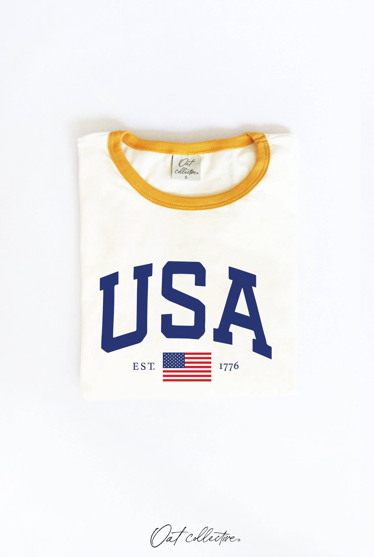 USA EST 1776 Ringer Graphic T-Shirt: NATURAL/RED / XL