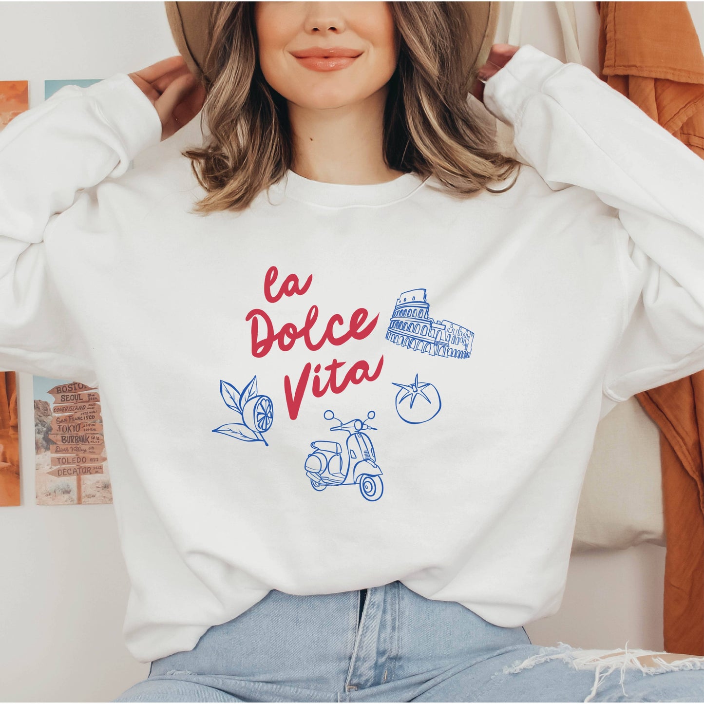 La Dolce Vita Sweatshirt Cozy Italian Aesthetic Summer: White / Small