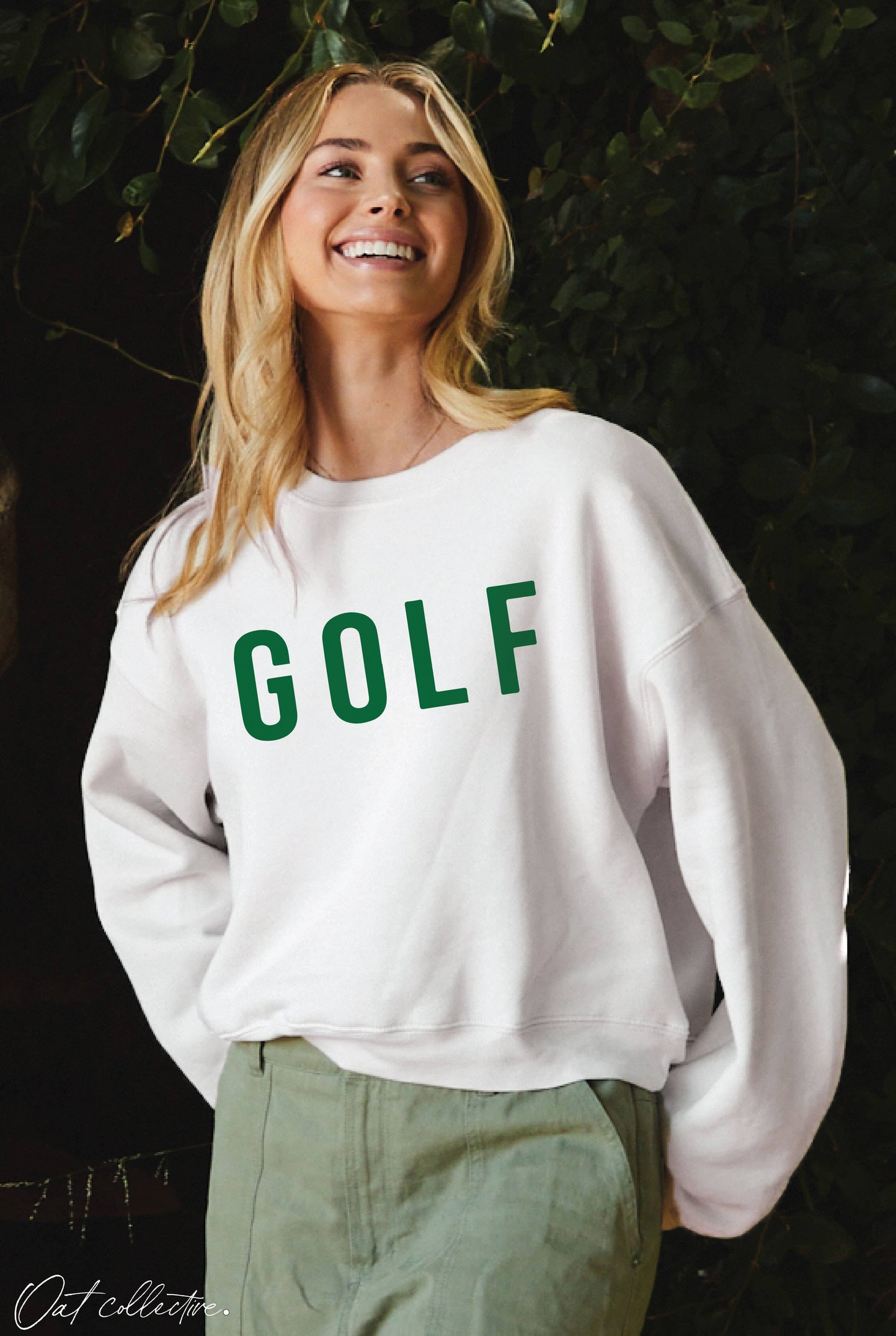 GOLF Mid length Cropped Graphic Fleece Pullover Relaxed Fit.: VINTAGE WHITE / XL