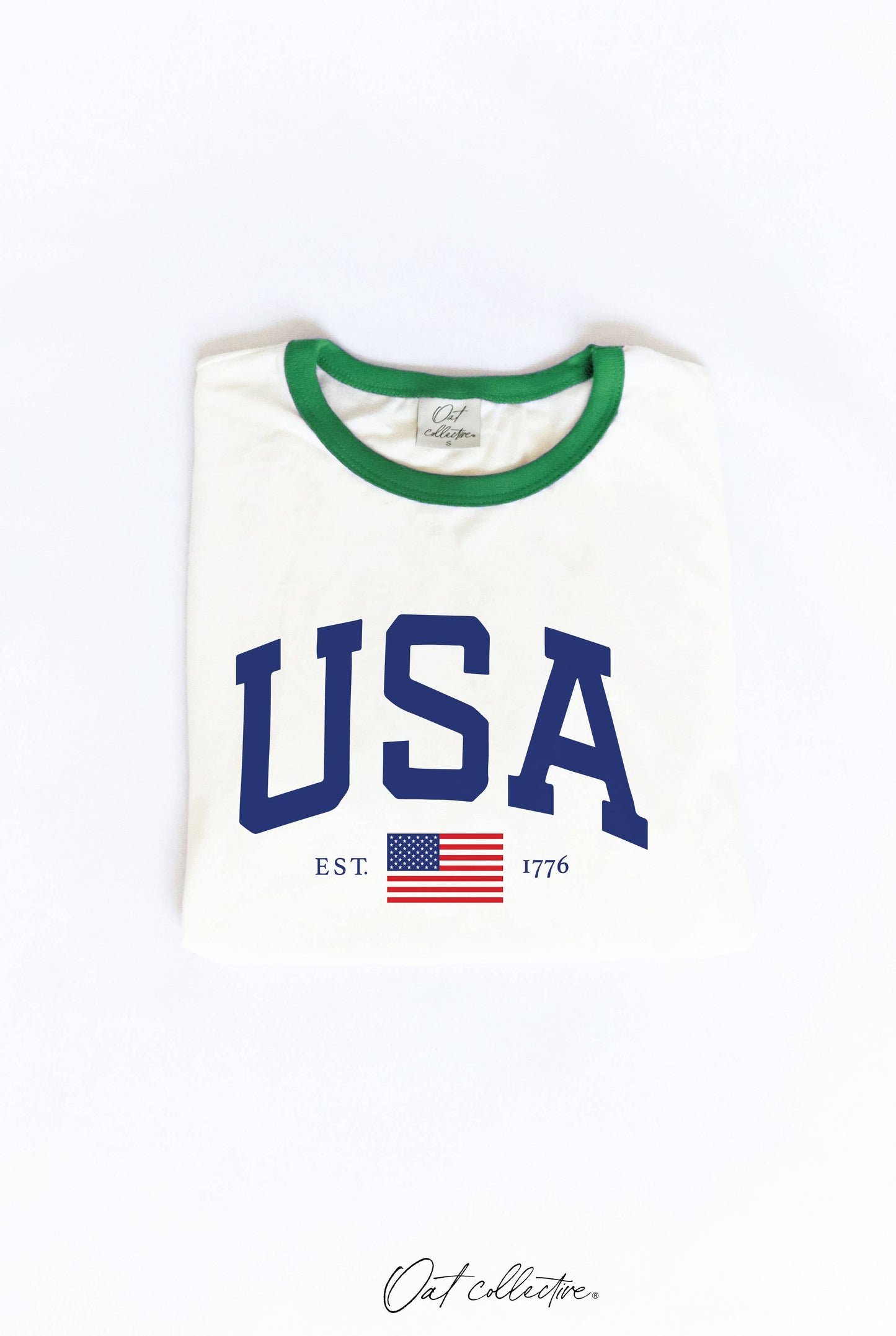 USA EST 1776 Ringer Graphic T-Shirt: NATURAL/RED / L