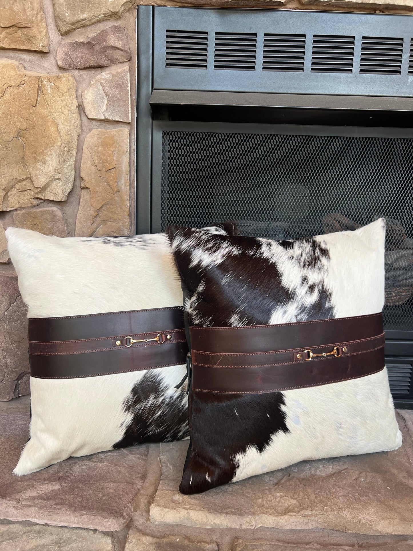Equestrian Snaffle Bit Cowhide Leather Pillow Cover 18”