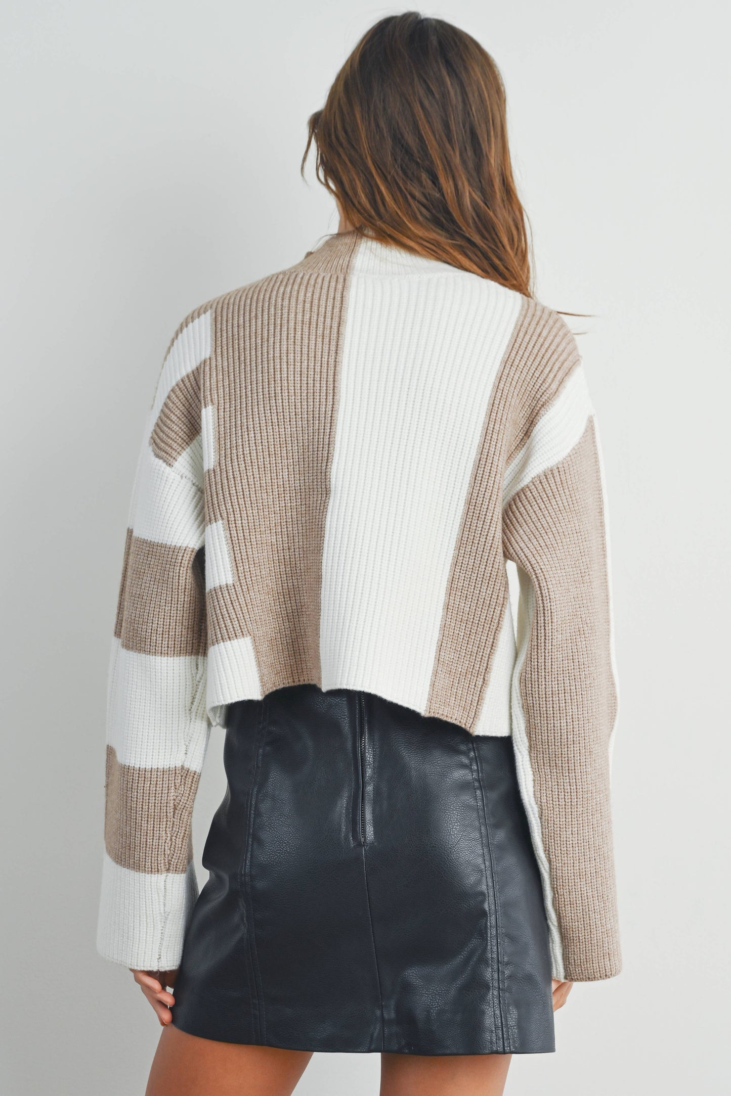 Color Block Mock Turtleneck Sweater - BMW7161: BLACK / OLIVE / S