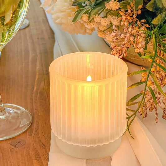 Ribbed Frosted Glass Votive Candle Holder Set