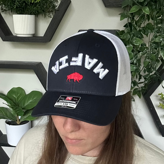 Embroidered Bills Mafia 3D Inverted Trucker Hat: Red