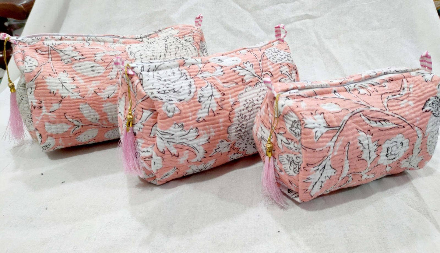 Cotton Floral Spring Cosmetic Bag Set of 3