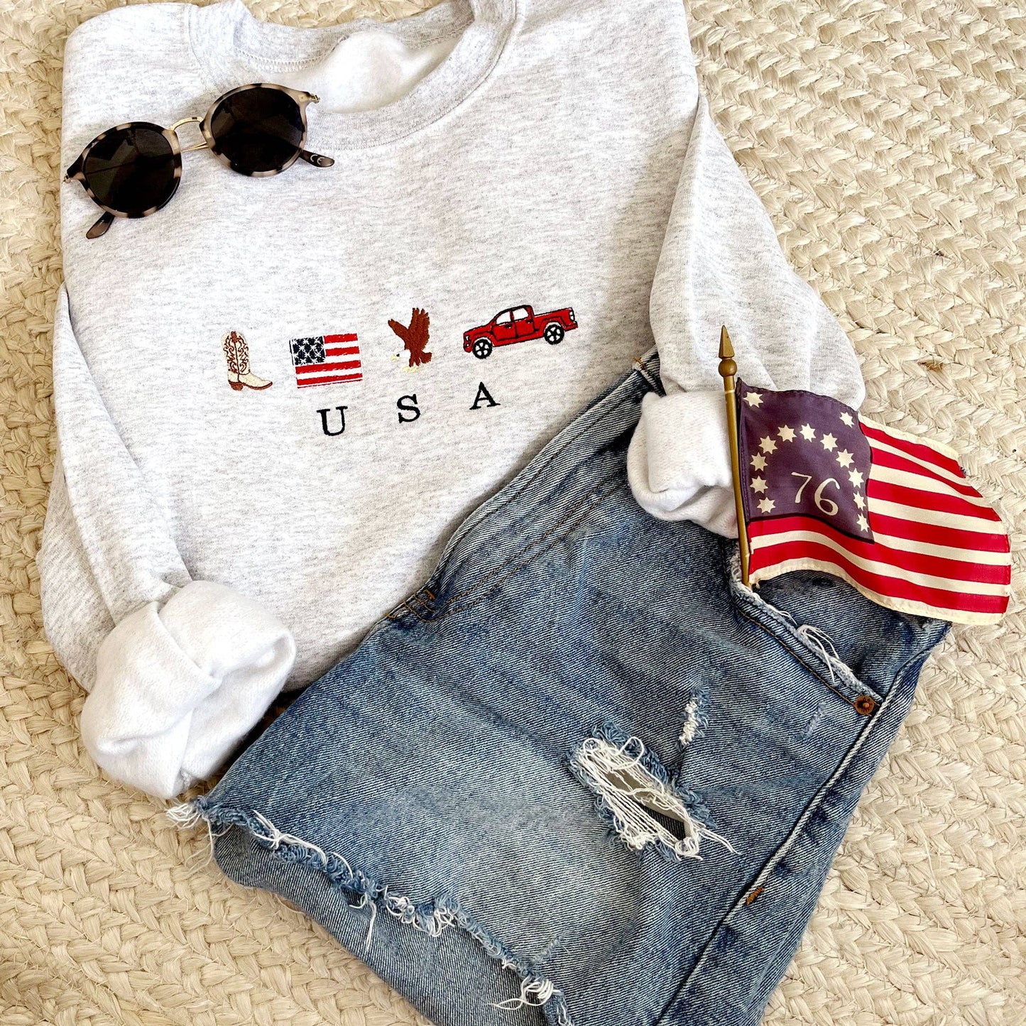 USA Navy Embroidered Icons Crewneck Sweatshirt