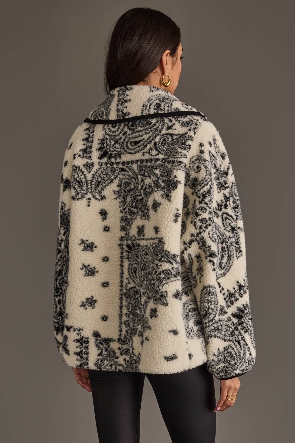 White & Black Paisley Fleece Coatigan