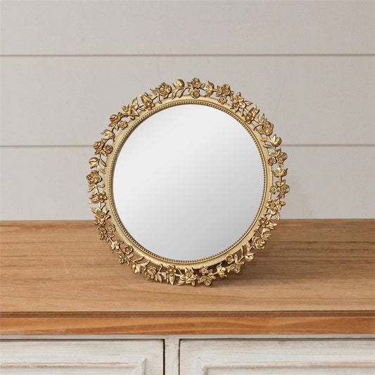 Gold Floral Round Table Mirror (PC)