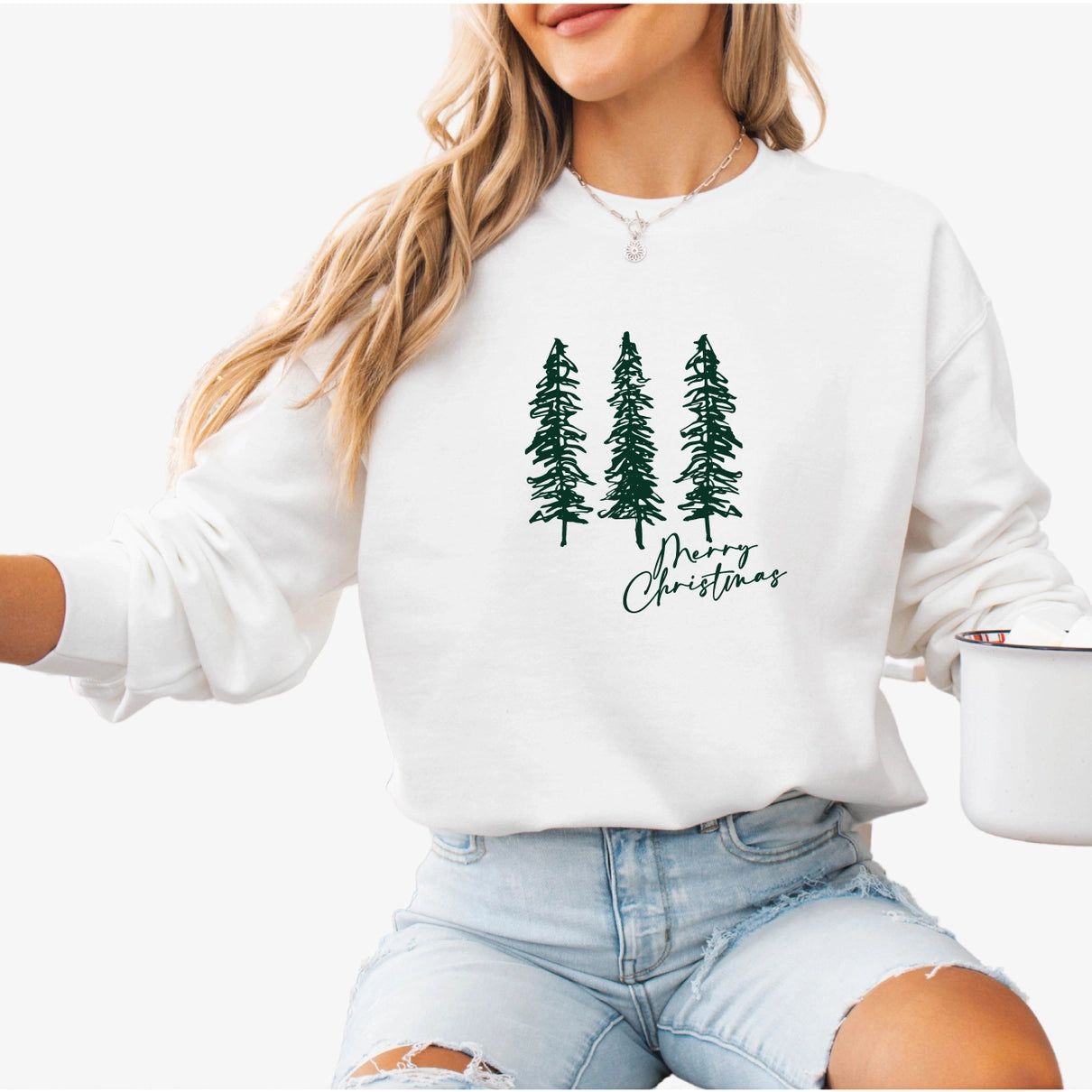 Merry Christmas Pine tree crew neck
