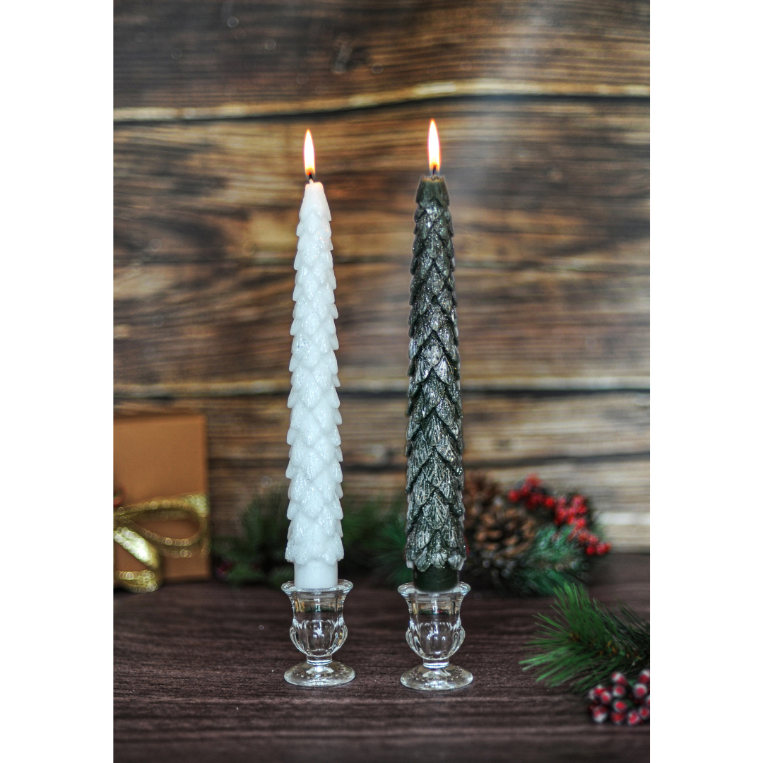 Evergreen Tree Taper Candles – Set of 2