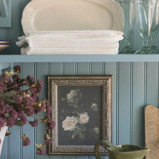 Moody Still Life Rose Framed Antique Art