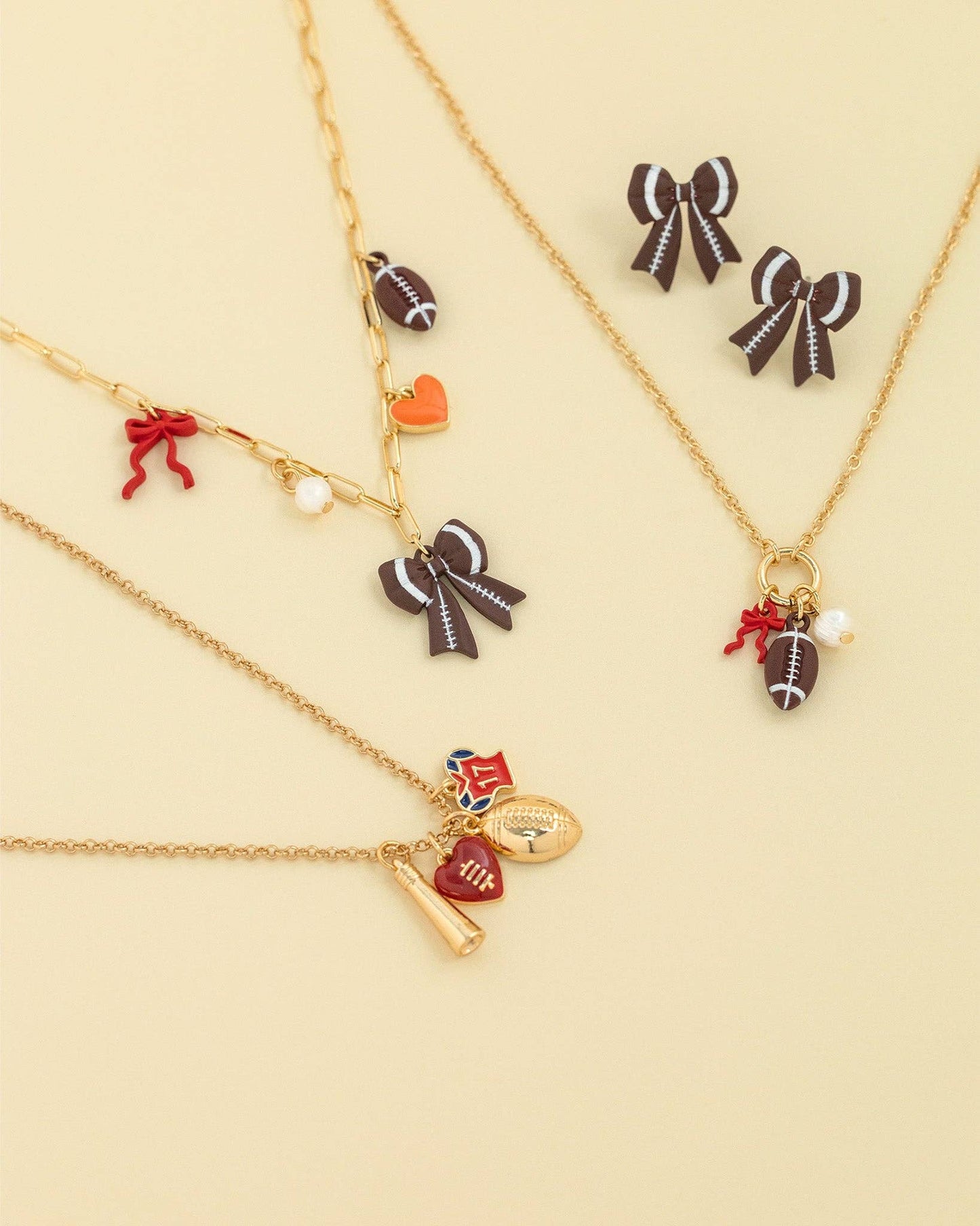 Hearts in the End Zone Football Charm Necklace
