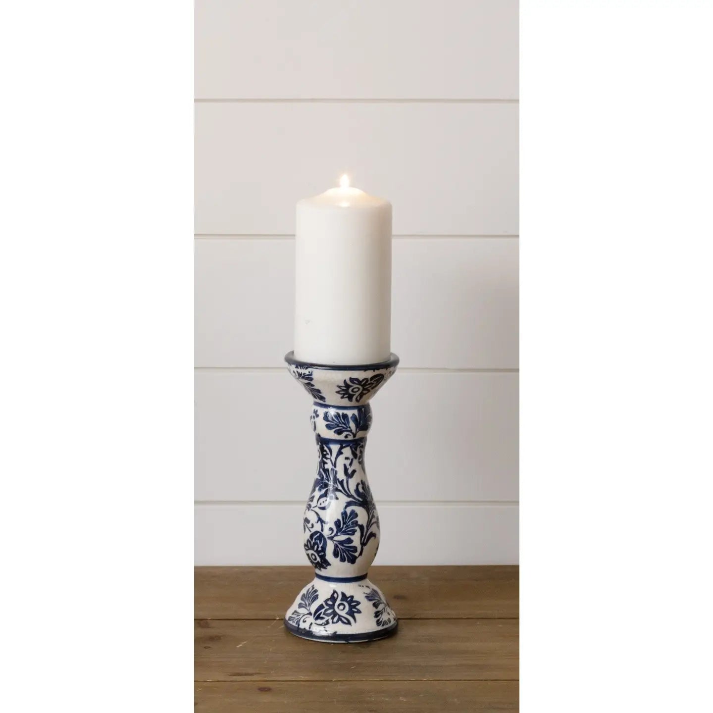 Taper/Pillar Candle Holder - Blue Floral