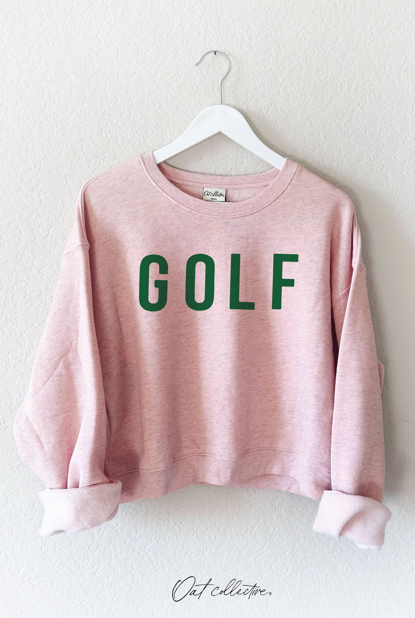 GOLF Mid length Cropped Graphic Fleece Pullover Relaxed Fit.: VINTAGE WHITE / XL
