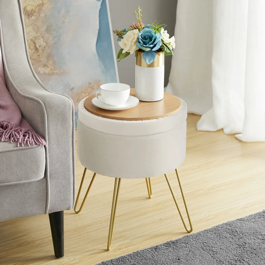Round Velvet Storage Ottoman