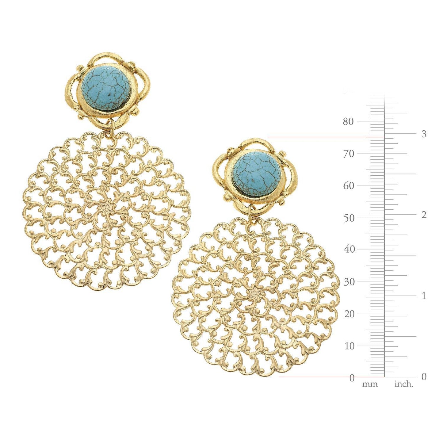 Gold with Genuine Turquoise Pierced Earrings