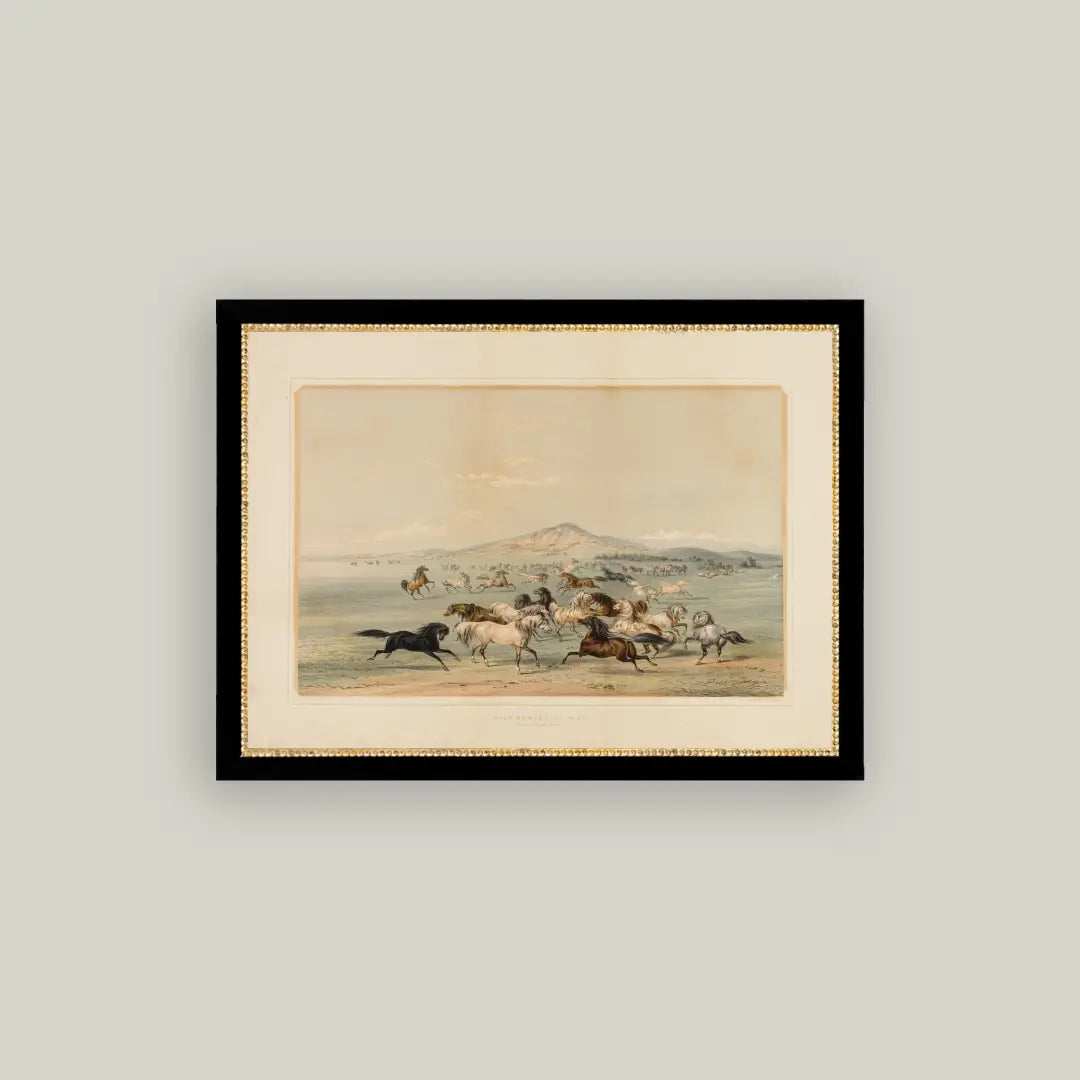 Field of Horses Framed Antique Art