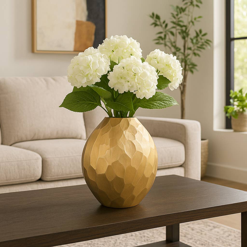 Metal Modern Hammered Decorative Vase - Gold, 14 in.