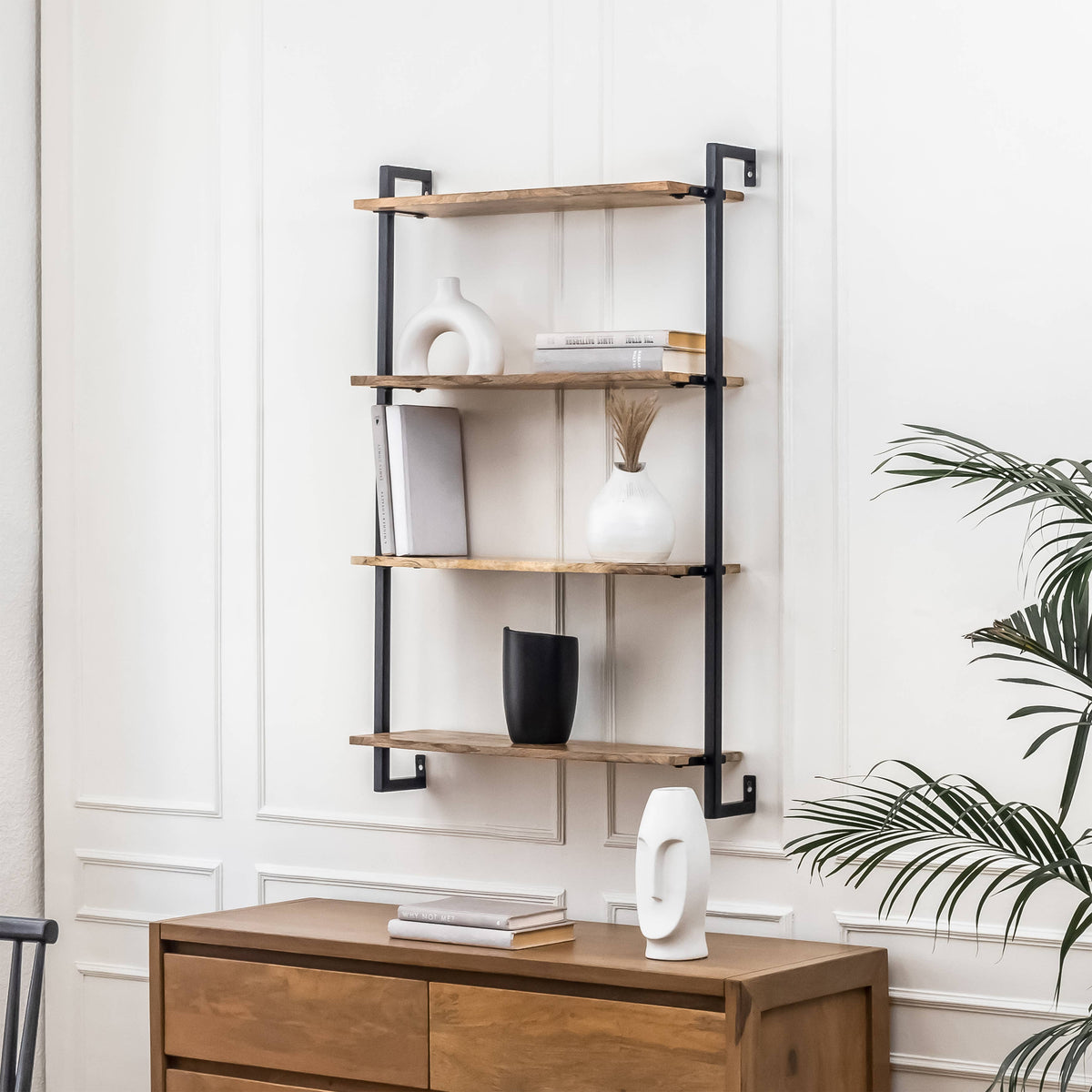 Phantom Solid Wood & Iron Wall Mounted Shelf for Living room