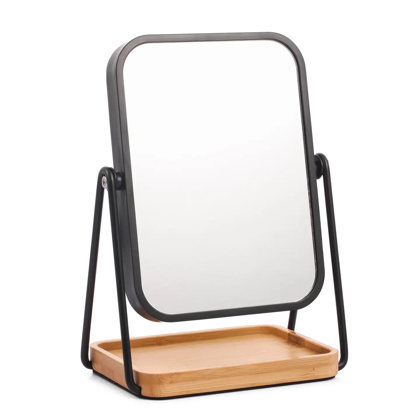 Black Bamboo Storage Tray and Makeup Mirror