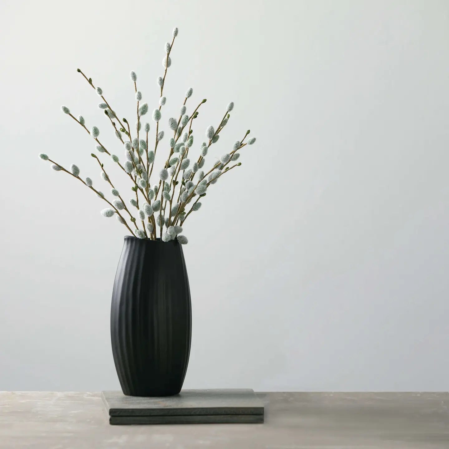 Modern Black Ribbed Vase