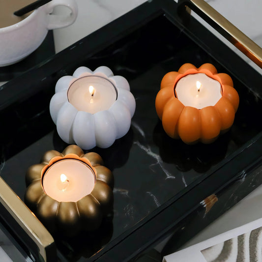 White Pumpkin Tealight & Candlestick Holder