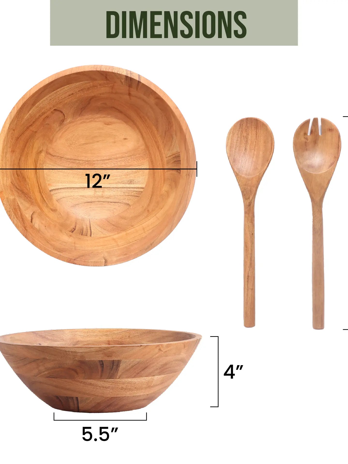 Large Wooden Salad Bowl with Servers