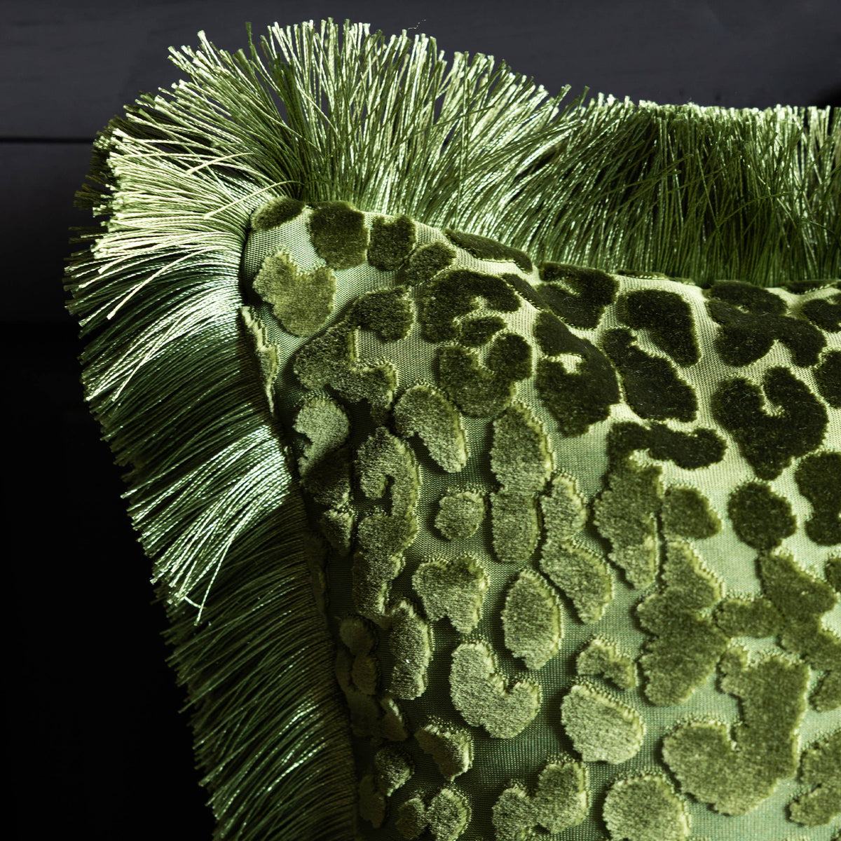 Leopard Love Cut Velvet Cushion Green