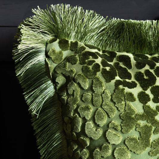 Leopard Love Cut Velvet Cushion Green