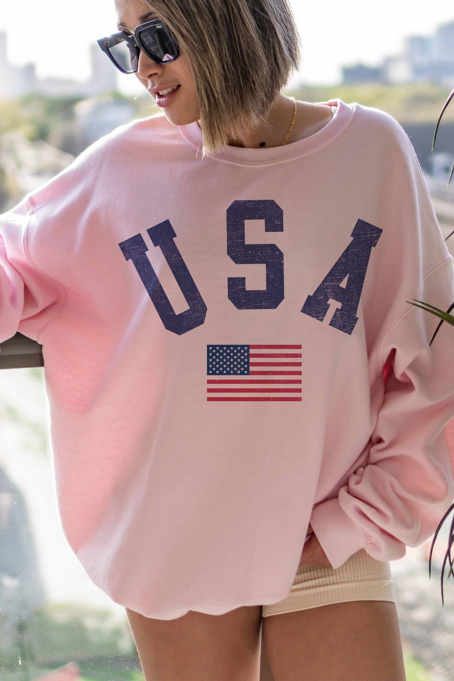 [G1469X-OSS]- USA OVERSIZED SWEATSHIRTS: ASH / S/M