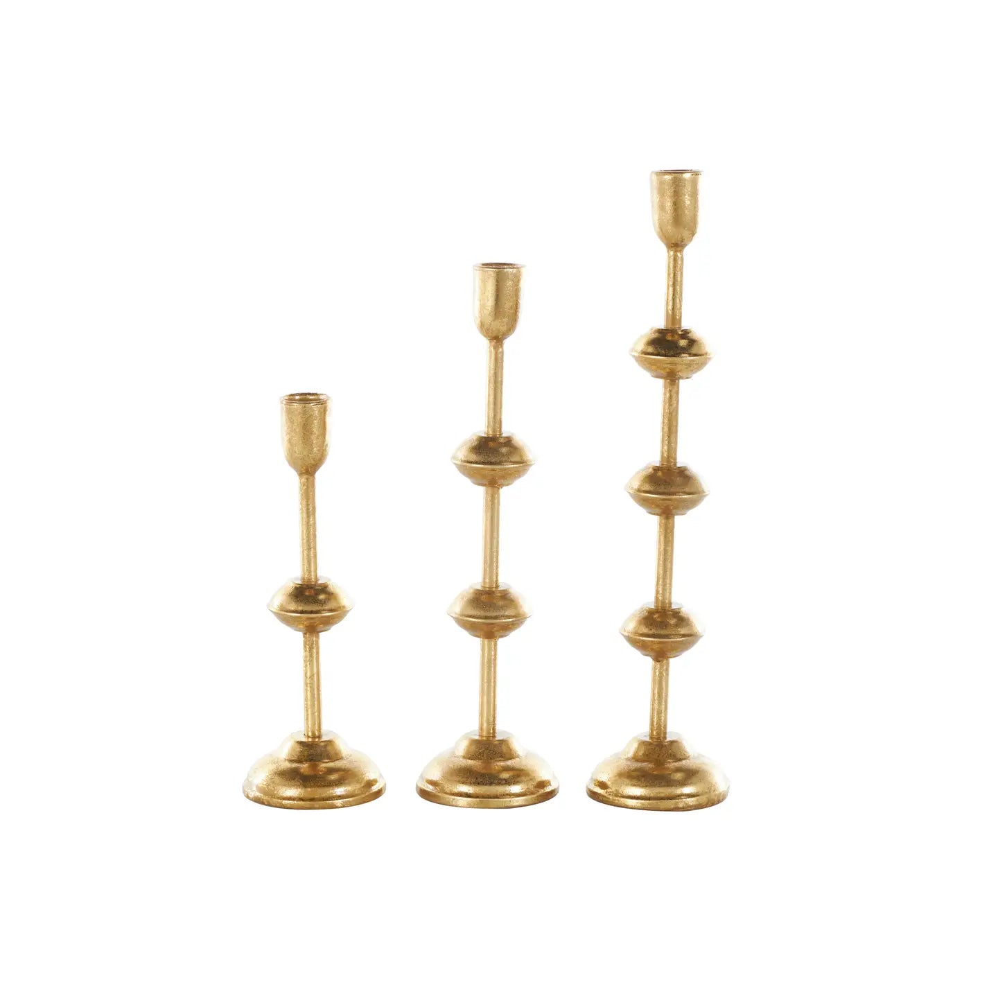 Contemporary Gold Metal Candle Holder Set