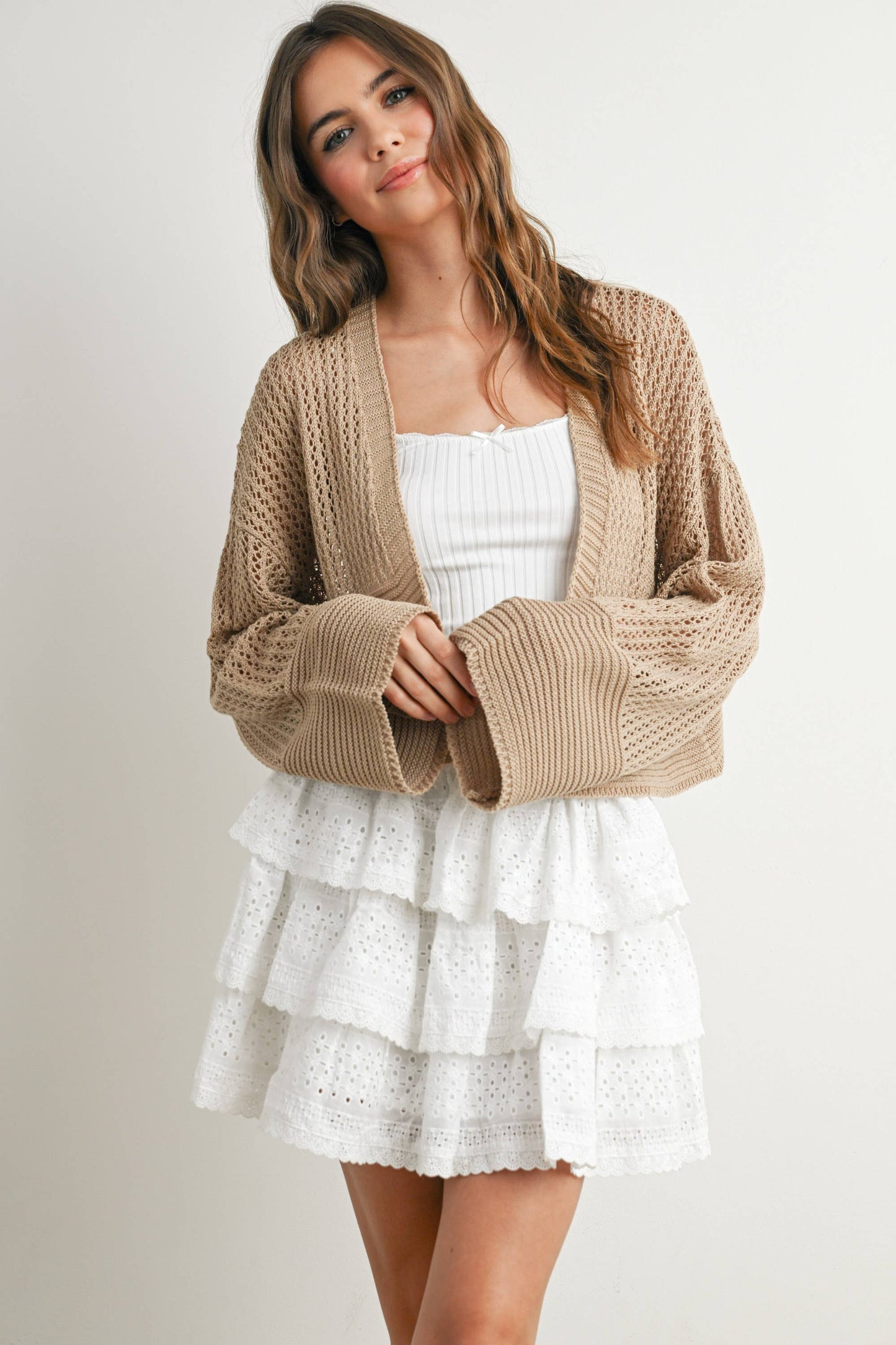 The Rowan Cardi – Textured Crop in Taupe