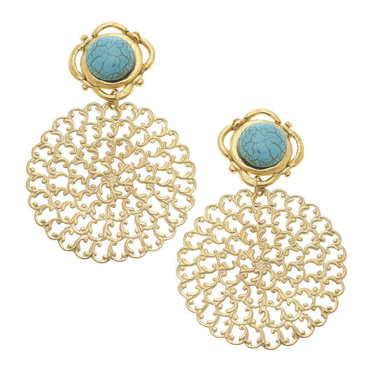 Gold with Genuine Turquoise Pierced Earrings