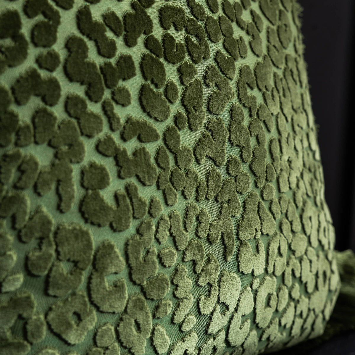 Leopard Love Cut Velvet Cushion Green
