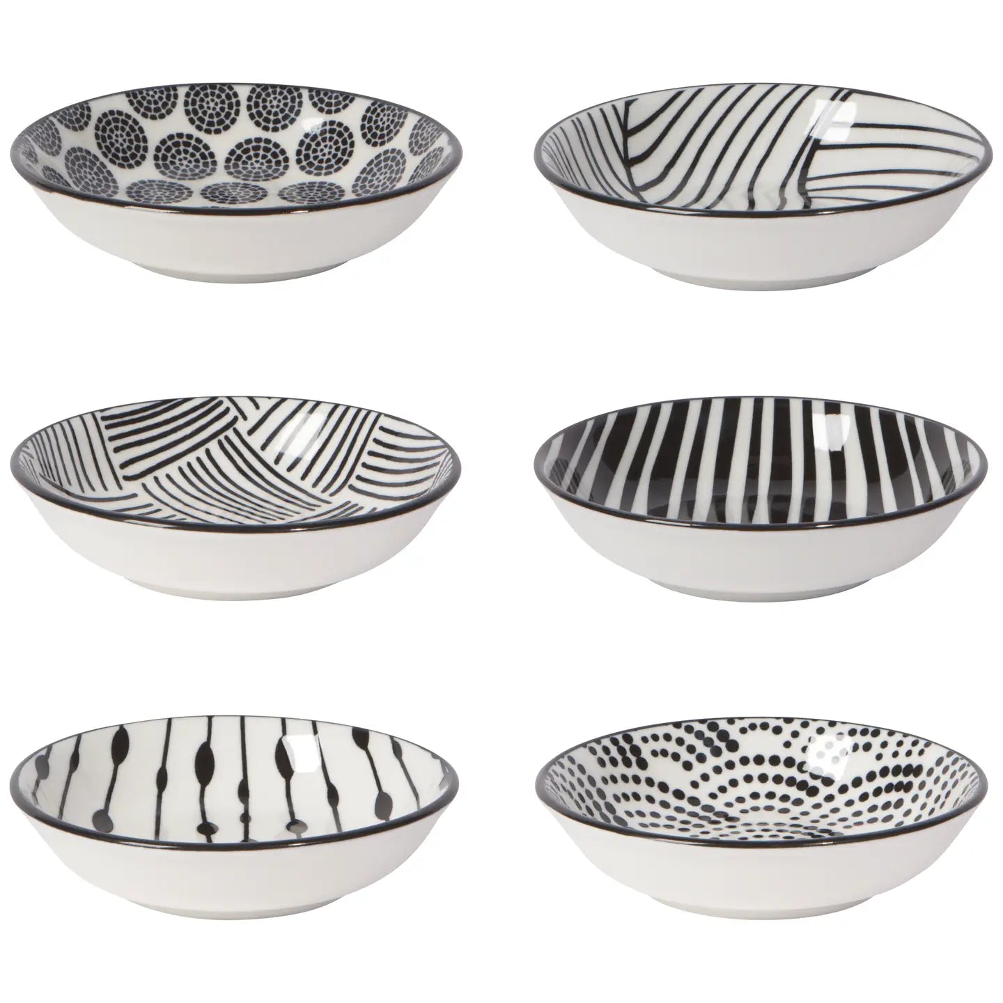 Bits and Dots Black and White Pinch Bowls - Set of 6