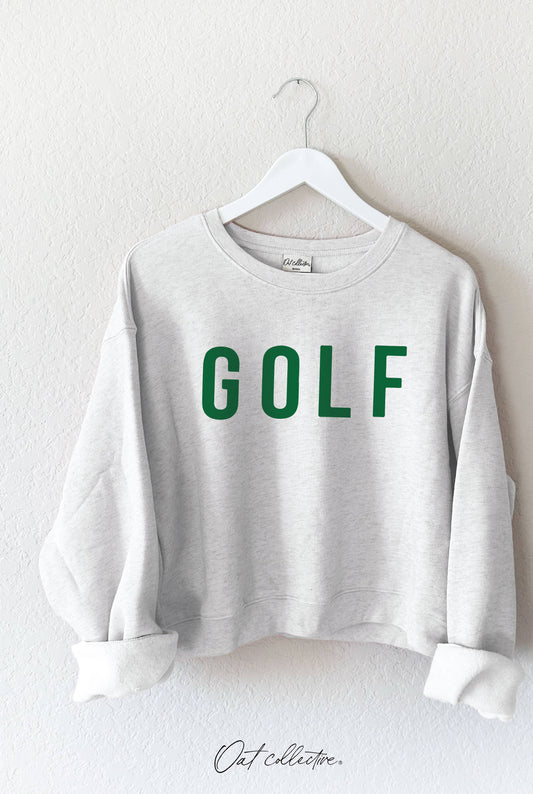 GOLF Mid length Cropped Graphic Fleece Pullover Relaxed Fit.