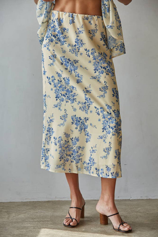 Woven Floral Print Midi Skirt