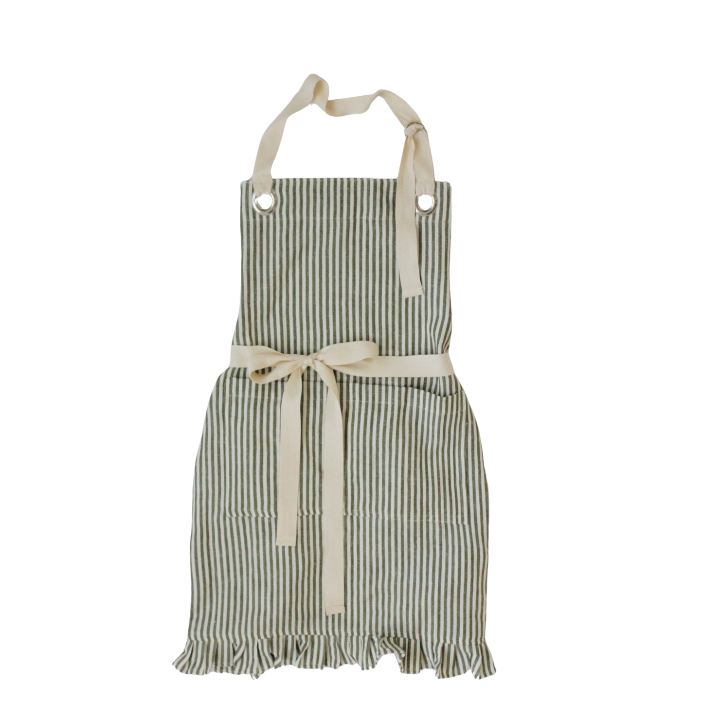 Ruffle Pin Stripe Apron: Green