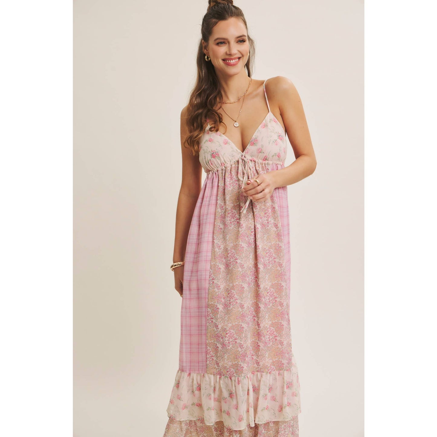 GARDEN PARTY ROMANTIC MIXED PRINT CHIFFON MAXI DRESS
