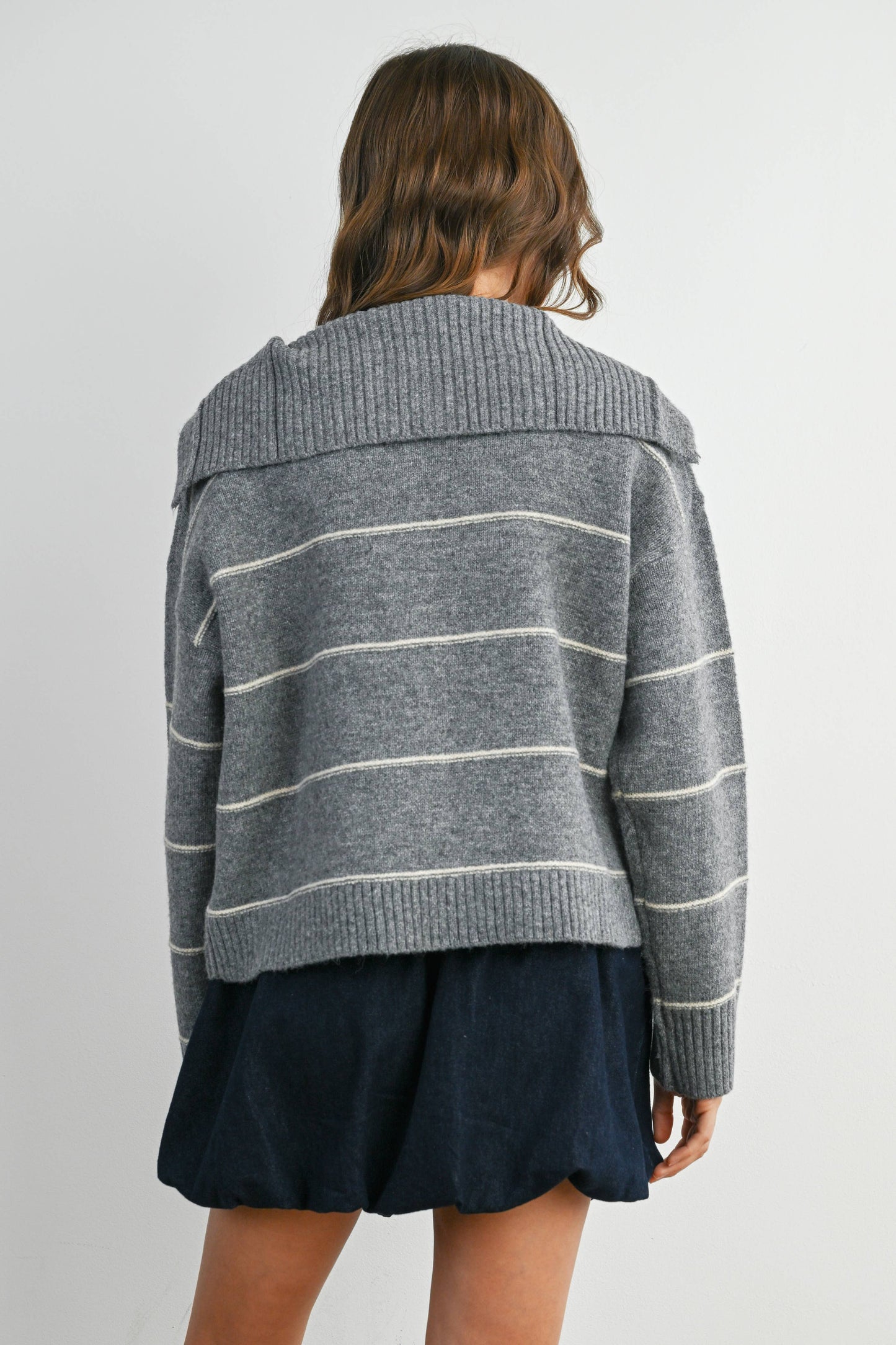 Button-Up Striped Collared Long Sleeve Top - BMC7883: TAUPE MULTI / M