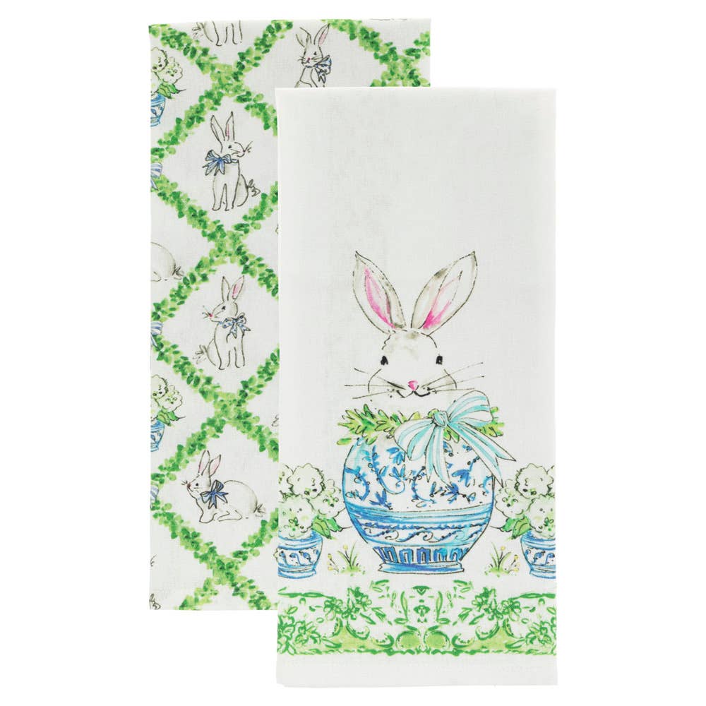 Boxwood Bunny Cotton Tea Towels Set of 2 Rosanne Beck