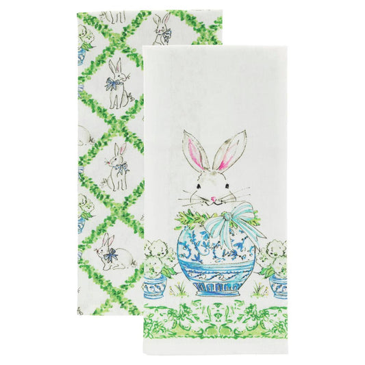 Boxwood Bunny Cotton Tea Towels Set of 2 Rosanne Beck