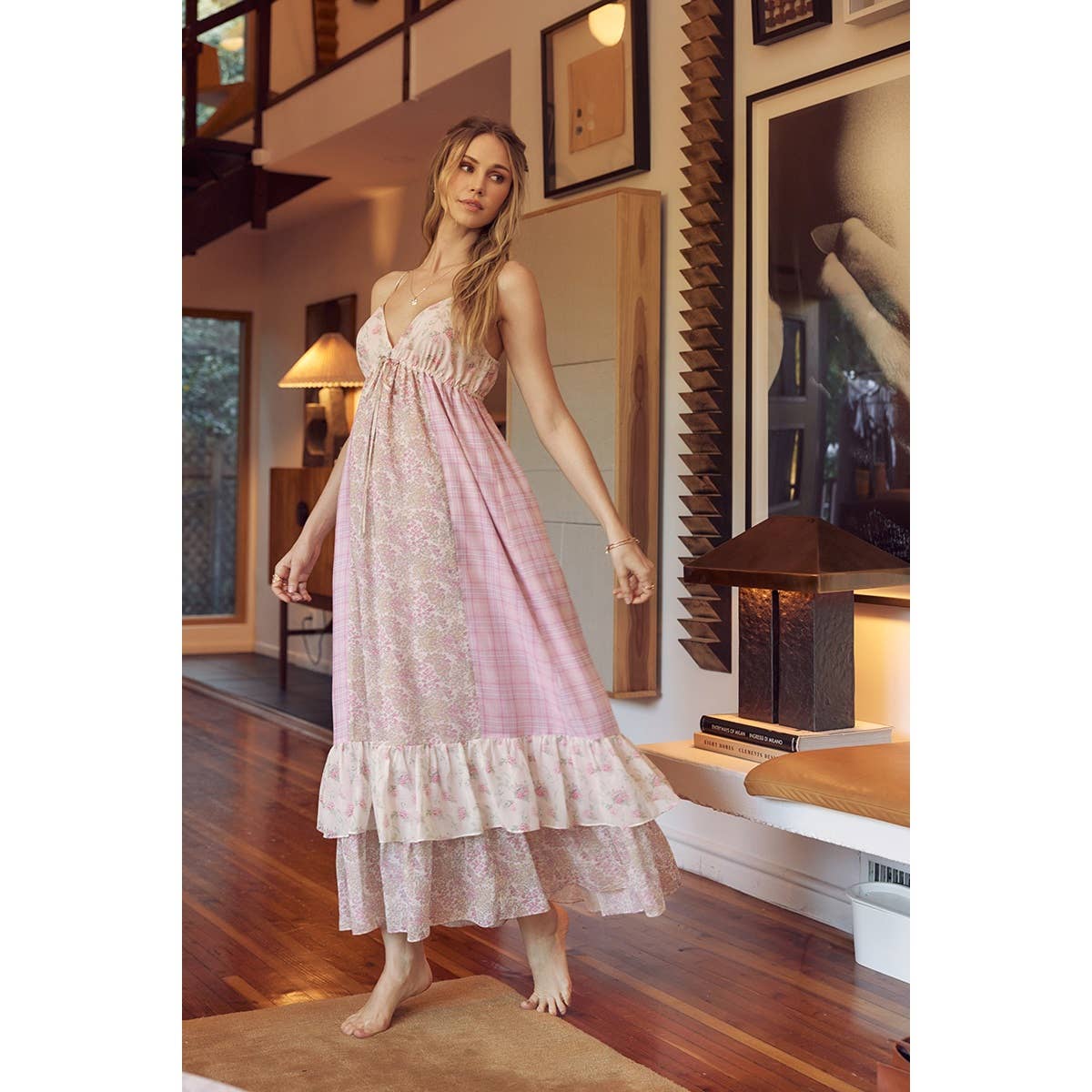 GARDEN PARTY ROMANTIC MIXED PRINT CHIFFON MAXI DRESS