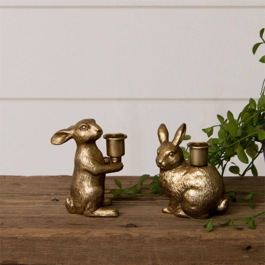 Gold Bunny Tapered Candle Holders (Pk/04 Ast)