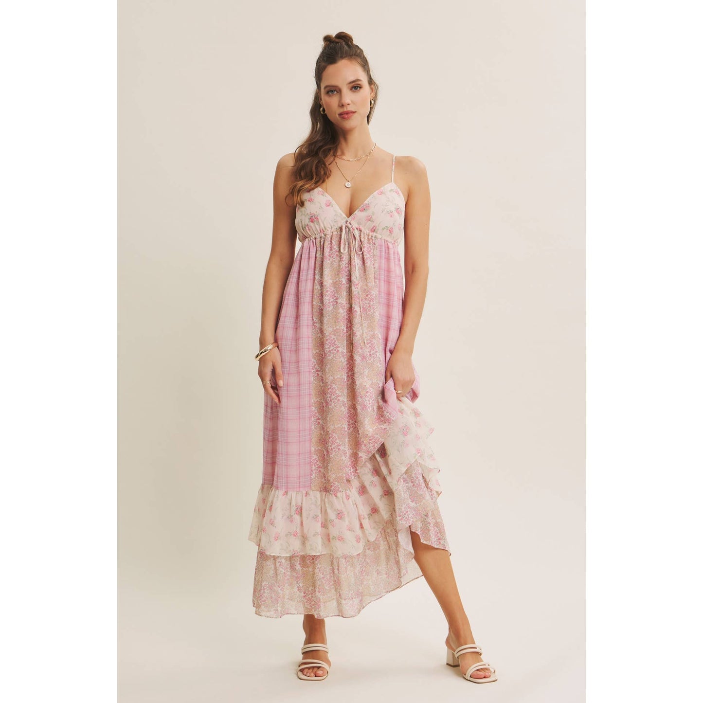 GARDEN PARTY ROMANTIC MIXED PRINT CHIFFON MAXI DRESS